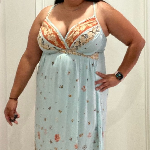 COPY - Angie Baby Blue and Coral Floral Boho Maxi Dress - Picture 3 of 6
